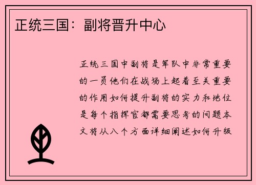 正统三国：副将晋升中心